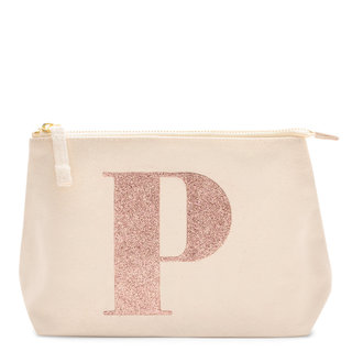 Rose Gold Glitter Initial Makeup Bag Letter P