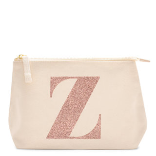 Rose Gold Glitter Initial Makeup Bag Letter Z